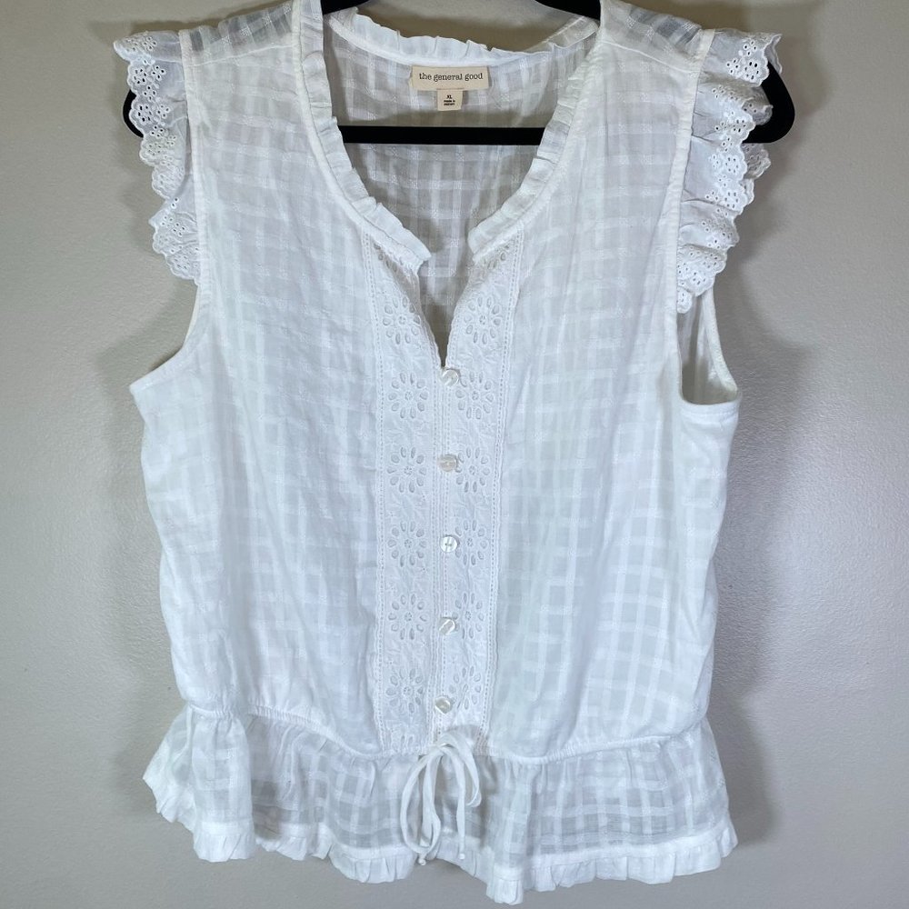 NWOT The General Good White Peplum Top With Lace